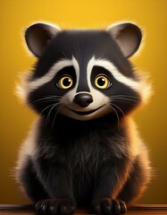 Obraz premium Niedlicher Waschbär, gelber Hintergrund