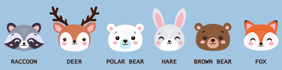 Forest animal stickers. Hand-drawn. Vector illustration