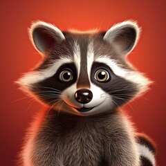 Niedlicher Waschb&auml;r, roter Hintergrund