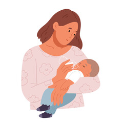 Mother feeds her baby from a bottle.Nutrition concept for newborns.