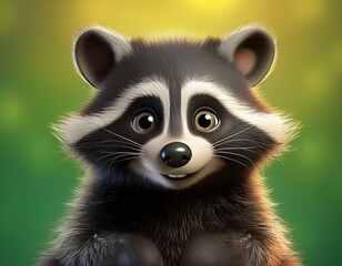 Niedlicher Waschb&auml;r, gr&uuml;ner Hintergrund