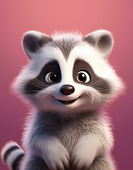 Fototapeta premium Niedlicher Waschbär, rosa Hintergrund