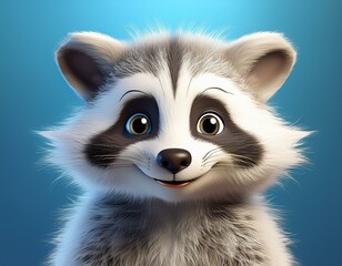 Niedlicher Waschb&auml;r, blauer Hintergrund