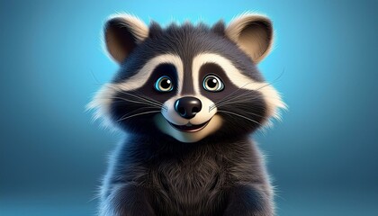 Fototapeta premium Niedlicher Waschbär, blauer Hintergrund