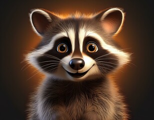 Obraz premium Niedlicher Waschbär, schwarzer Hintergrund