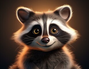 Obraz premium Niedlicher Waschbär, schwarzer Hintergrund