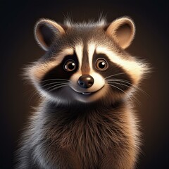 Obraz premium Niedlicher Waschbär, schwarzer Hintergrund