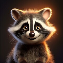 Niedlicher Waschb&auml;r, schwarzer Hintergrund