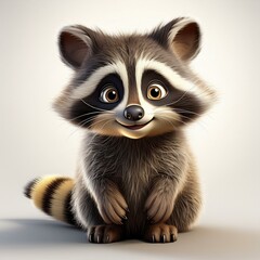 Obraz premium Niedlicher Waschbär, weißer Hintergrund