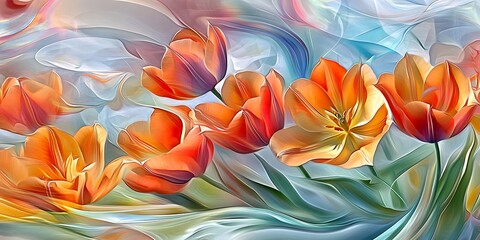 Warm Spring Equinox breeze moving through blooming vibrant tulips