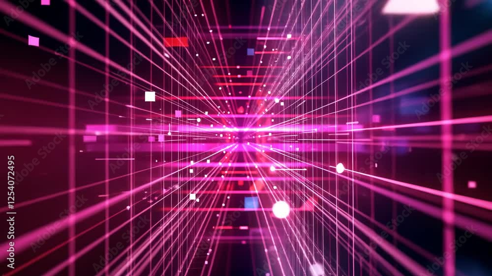 Poster vibrant digital landscape showcasing flowing lines and colorful light patterns in motion