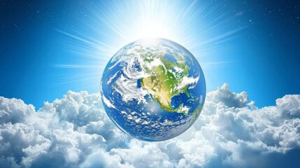 Naklejka premium Bright sunlight illuminating Earth against a backdrop of clouds in a vibrant sky
