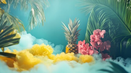 Fantasy landscape with fluffy golden clouds