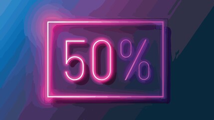 50 Percent Neon Light Style Flat Vector Illustration
