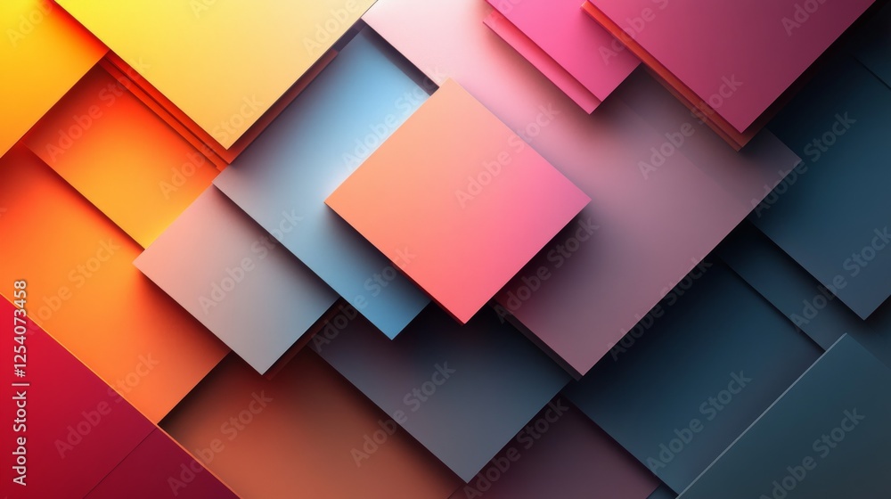 Poster abstract arrangement of overlapping colorful squares with subtle shadows