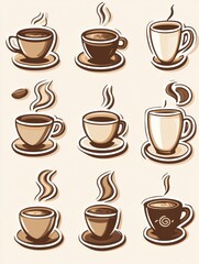 style stickers featuring various coffee cups and beans in a playful design. Generative AI