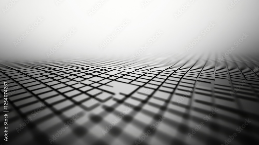 Poster abstract perspective view of a square grid fading into white