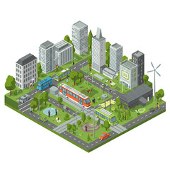 Green City with Public Transport and Trees 3