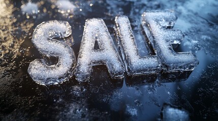 Big winter sale with frozen letters glistening under soft light in a festive atmosphere