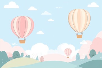Hot air balloons gracefully soaring over a lush green field during a clear day. Generative AI
