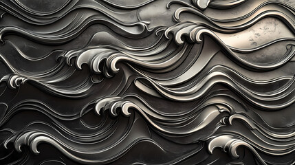 Obraz premium Metal surface with waves. Mechanical Ocean Waves. Illustration