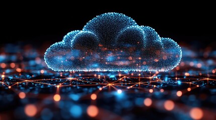A digital representation of a cloud connected to a network, symbolizing data storage and connectivity.