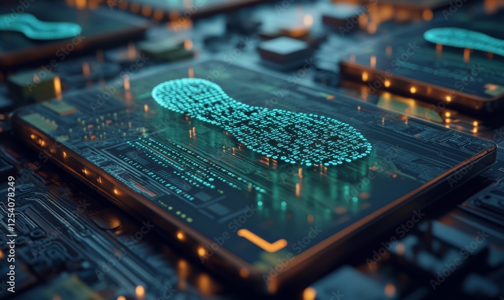 Poster an illustration depicting a digital footprint with binary numbers as the background (3d rendering)