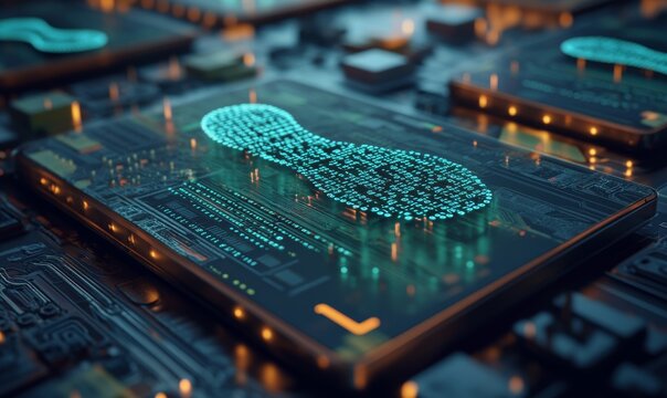 An illustration depicting a digital footprint with binary numbers as the background (3D rendering)