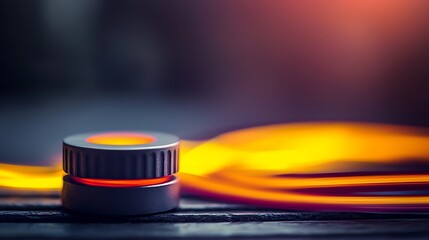 Close-up of a modern gas burner igniting with vibrant flames against a blurred background