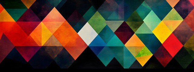 Design an abstract pattern with colorful triangles arranged in symmetrical rows
