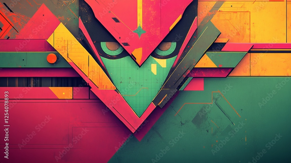 Poster a 3d rendering of a futuristic kaleidoscopic pattern background in pink and turquoise colors