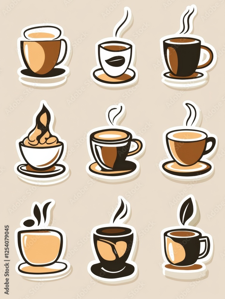Poster discover delightful style stickers featuring various coffee cups and beans for coffee lovers and ent