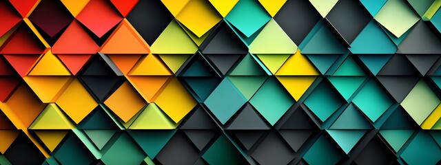 Design an abstract pattern with colorful triangles arranged in symmetrical rows
