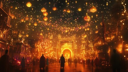 Obraz premium Enchanted Night: A City Bathed in Golden Light