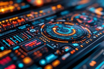 Obraz premium Big data analytics report. Infographic featuring a graph and chart on an abstract background. Displays the distribution of data across business categories. Created using Stock