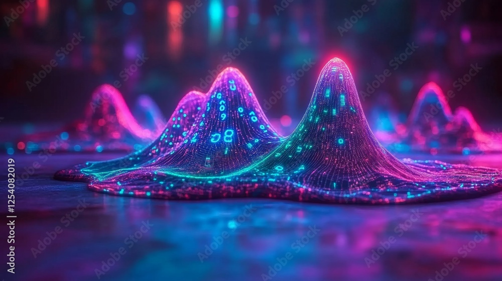 Poster multicolor glowing data floating over an abstract digital background. based on stock