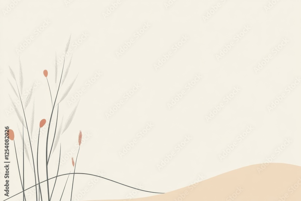 Fototapete natural elegance unfolds with soft grasses against a minimalistic solid backdrop during a serene aft