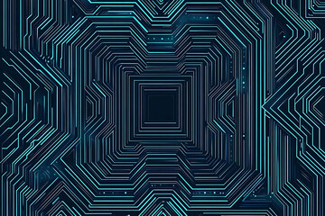 Abstract close-up of a glowing blue digital circuit board, showcasing intricate connections and technological design on a black background.
