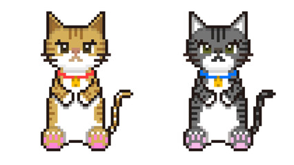 猫 ドット絵 ベクターイラスト 動物 可愛い レトロ 8bit  (.AI)