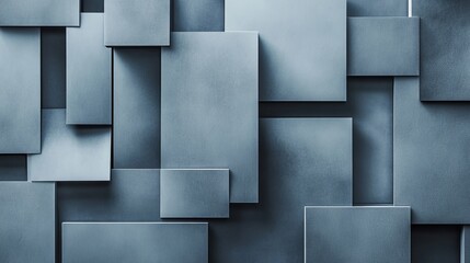 Abstract geometric design background with realistic paper-cut rectangular shapes in shades of gray. 