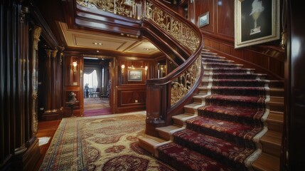 Obraz premium Grand Staircase in Luxurious Mansion: Opulent Interior Design