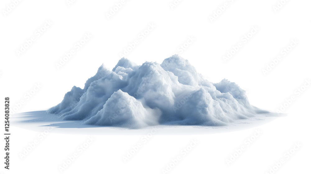 Poster A white background with a large pile of white snow. The snow is piled up in a way that it looks like a cloud. The image has a calm and peaceful mood, as the snow is not moving.
