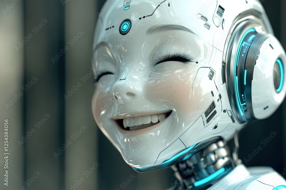 Aufkleber smiling humanoid robot with futuristic design and glowing features