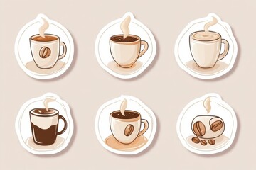 Obraz premium style stickers showcasing coffee cups and coffee beans perfect for coffee lovers and caffeine themed designs. Generative AI