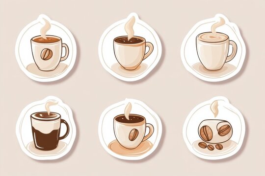 style stickers showcasing coffee cups and coffee beans perfect for coffee lovers and caffeine themed designs. Generative AI