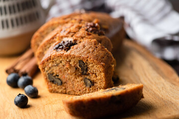 Gingerbread carrot cake with walnuts. Healthy paleo vegan bread