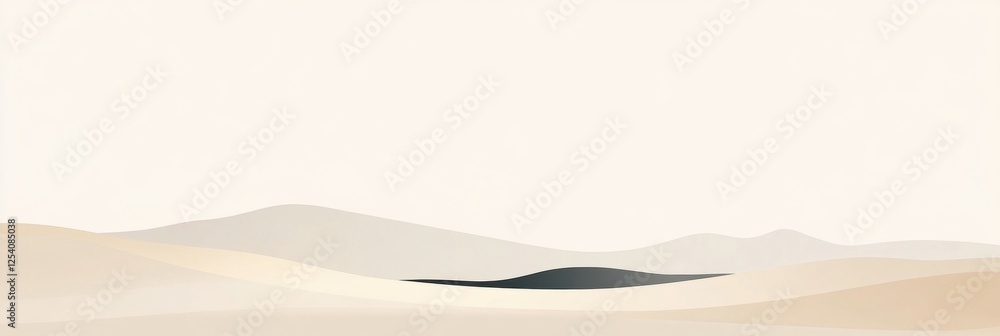 Poster explore serene landscapes with gentle hills and minimalistic design featuring a muted color palette 