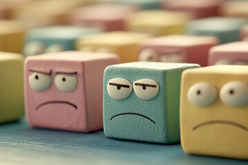 Colorful digital artwork featuring vibrant and diverse faces on stamps, with a dynamic and imaginative design that is modern and striking, creating a playful and lively atmosphere