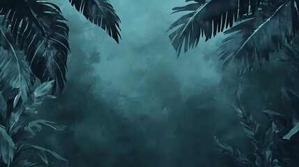 Tropical fog, palm leaves, background