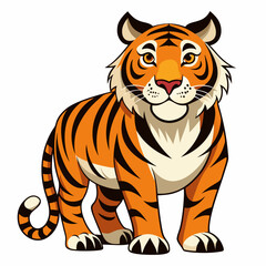 Obraz premium Tiger isolated on white, Color vector illustration. Wild animal, Cartoon Vector 